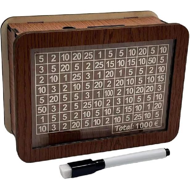 Wooden Money Box with Savings Target and Numbers, Reusable Money Saving Box for Cash, Savings Challenges Box w/Counter Crafts, Portable Storage Case