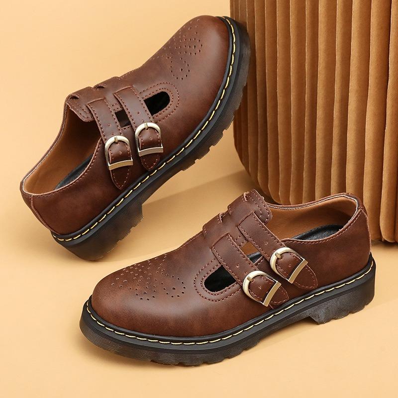 Mary Jane shoes leather low-top, Martin shoes women's British fashion casual leather shoes