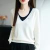 Women S V Neck Long Sleeve Knitted Fake Two Piece Sweater