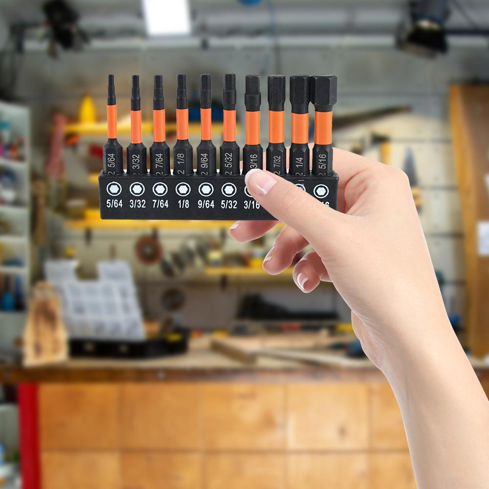 10/20 Pcs Hex Bit Set S2 Steel 1/4 Hex-Shank Allen Key Drill Bit Set Metric & SAE 2 In Long Magnetic Hex Bits Allen Bit Set