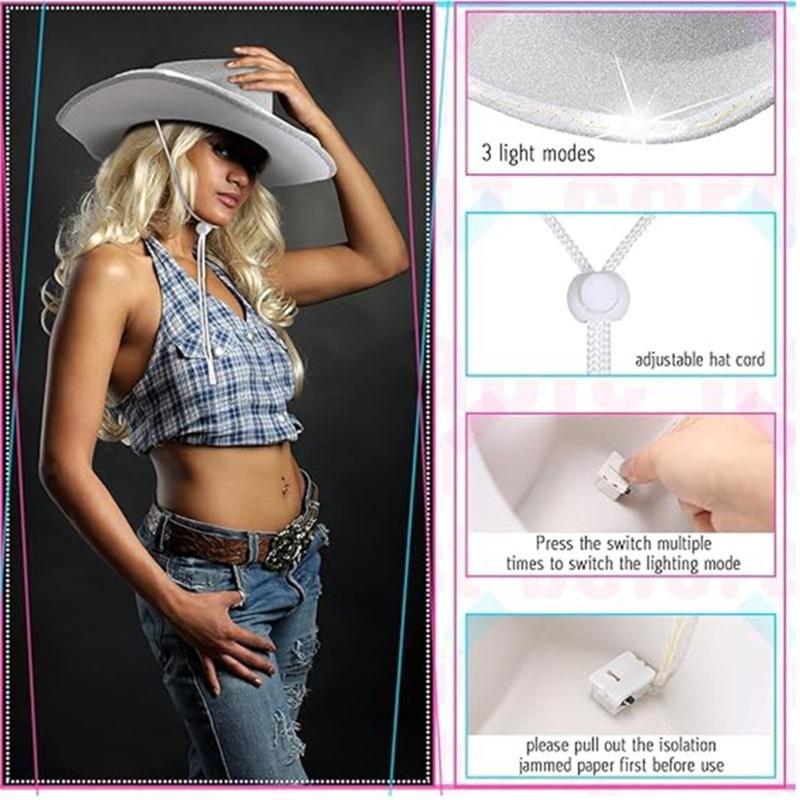 Sparkling LED Illuminated Cowboy Caps Adjustable Strap Cosplay Caps Headwear Brightness Safe Nighttime Use