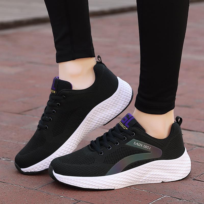 Damen-Sportschuhe Bequeme Laufschuhe Flyknit Vielseitig Schnürung Freizeit-Schuhe Für Damen Atmungsaktiv Und Modisch