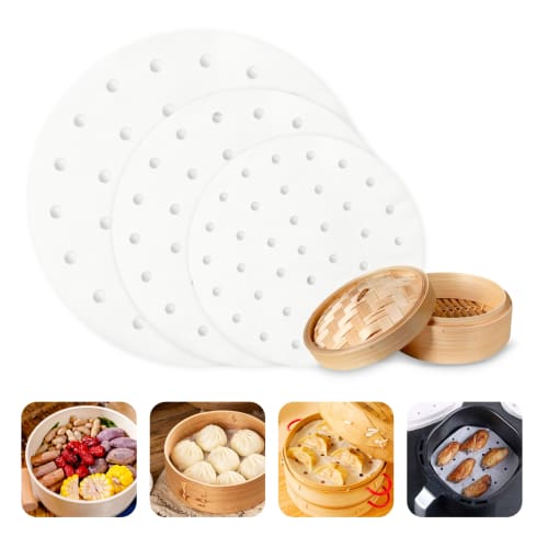 Disposable Round Steamer Sheets for Steamers (120 Sheets, Diameter 7.5-26.5cm) - Steamer Baskets, Cooking, and Steaming Bamboo (50, Round (18cm))