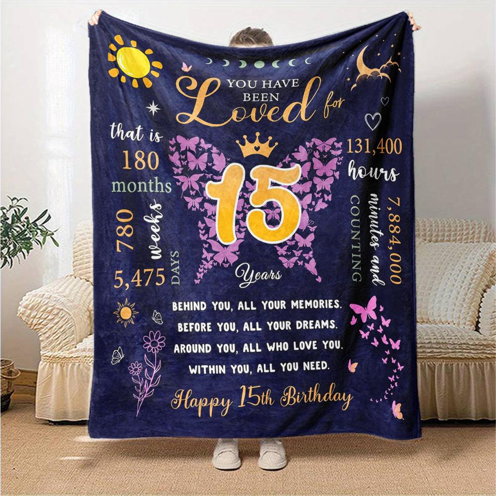 15Th Birthday Celebration Lightweight Blanket Ultra-Soft Great for Sofa Couch Office Bed Seasons Universal Versatile Accessory Gifts Y9
