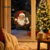 Festive Garland Decorations Christmas Wreath Window Stickers, Retro Santa Claus PVC Decals, Waterproof Decorative Party Ornament Static Clings