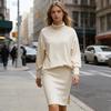 Women's 2 Piece Skirt Set High Neck Batwing Sleeve Sweater Bodycon Split Skirt Set Casual Fall Winter Knit Outfits