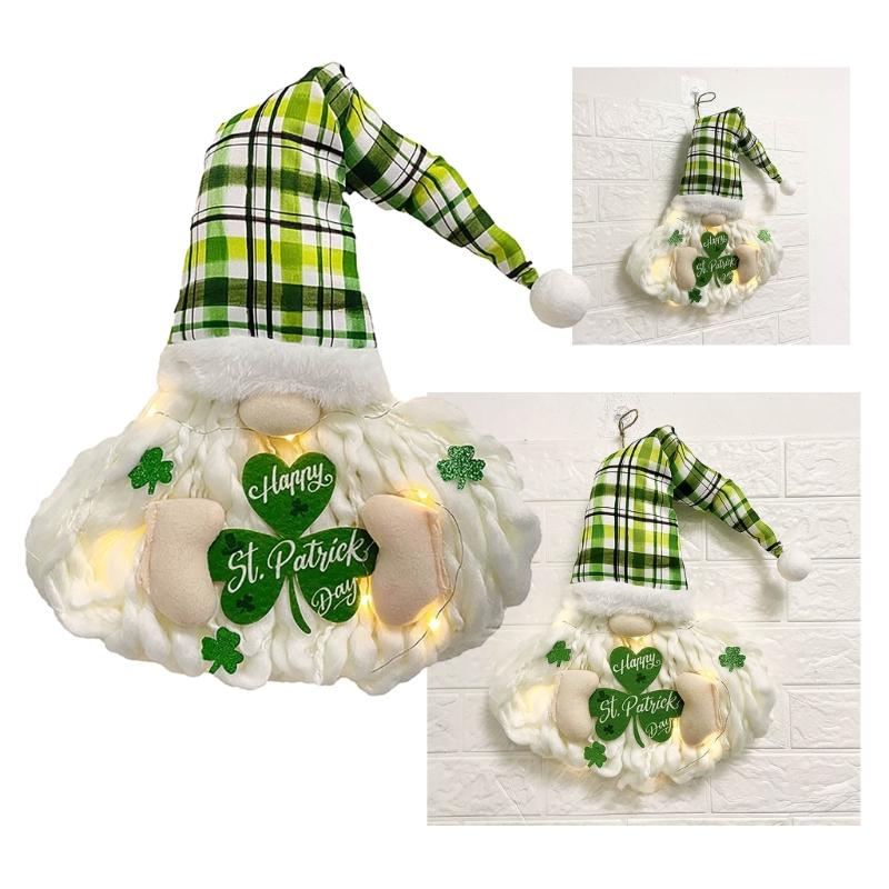 Patricks Day LED Lighted Gnome Doll Dwarfs Ornament Swedish Tomtes Hangings Sign Holiday Party Front Door Wall Gift