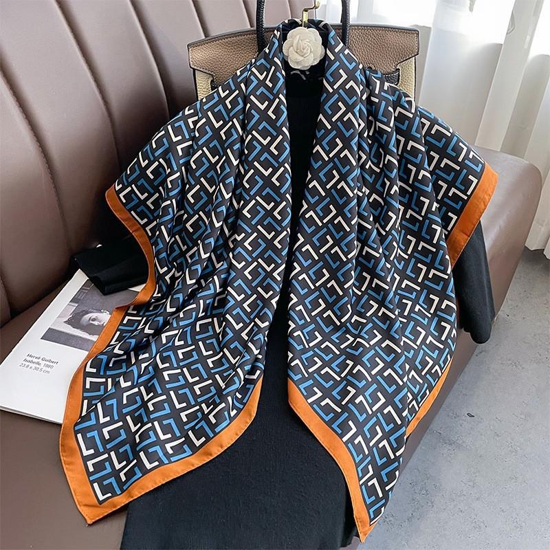 Lightweight 90x90cm Square Scarf Women Navy Style Sun Protection Silk-Like Feel Wear Chic Versatile Accessory