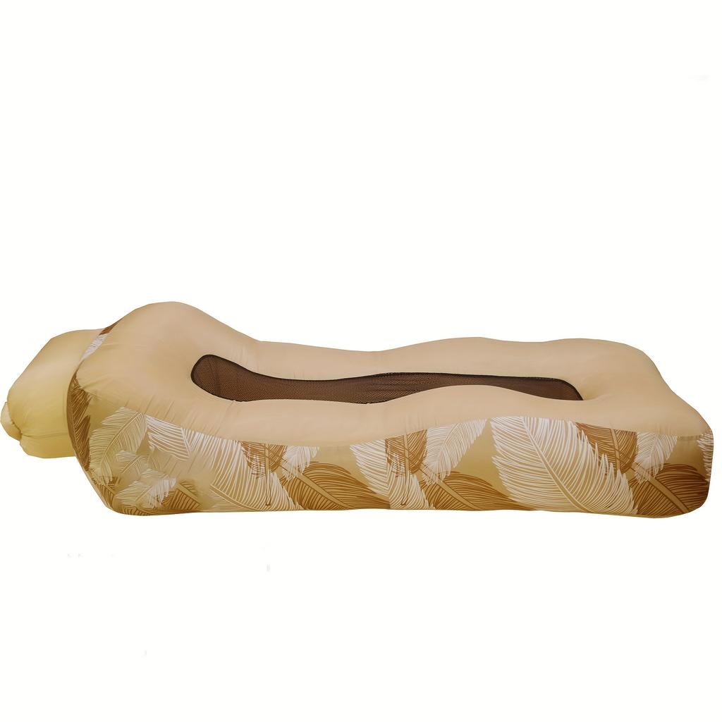 1-Person Tropical Print Quick-Inflating Beach Lounger - Durable Oxford Fabric, Self-Inflating Air Mattress for Camping, Festivals & Outdoor Relaxation