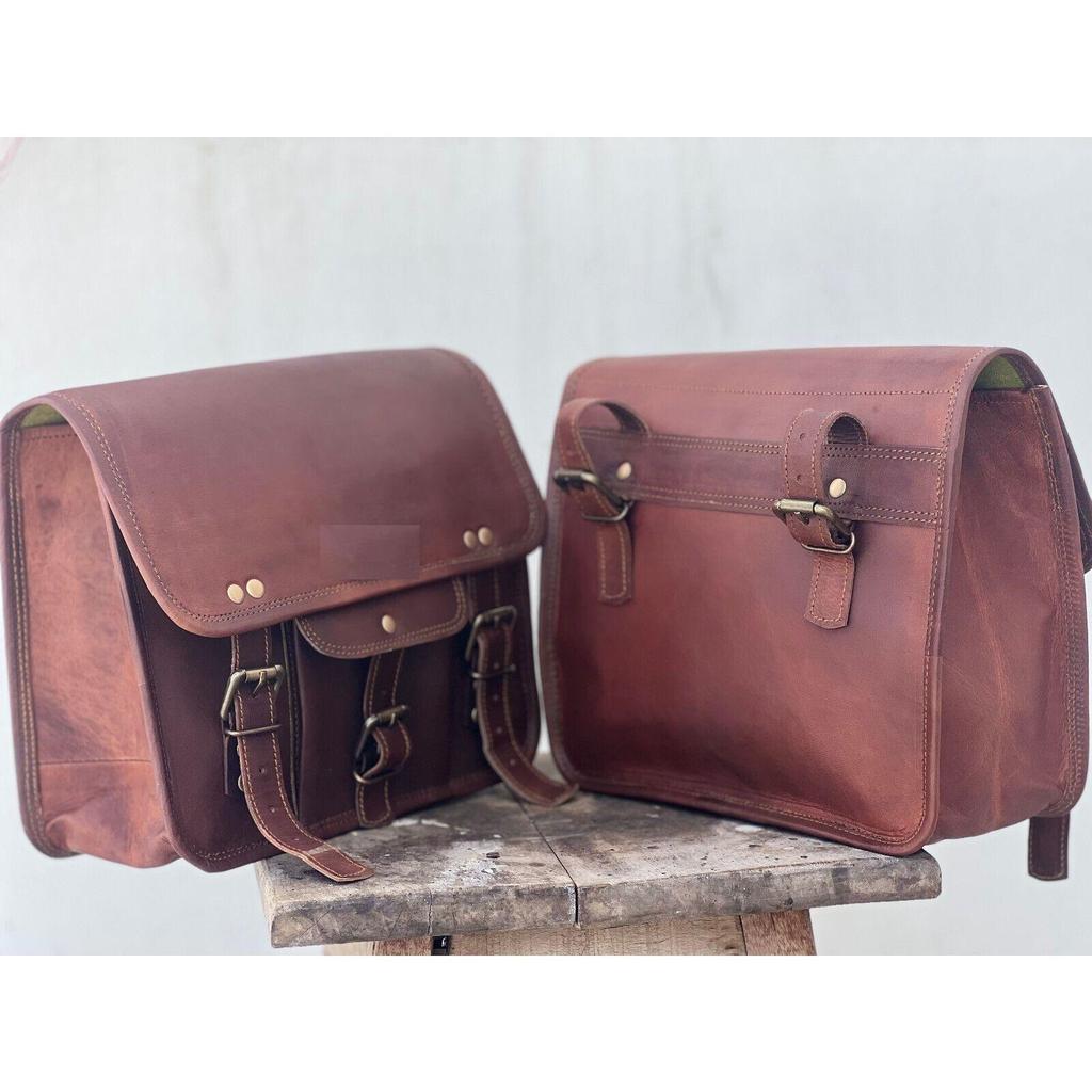 Set mit 3 Satteltaschen, Motorrad, braunes Vintage-Leder, Seitentasche, Packtaschen
