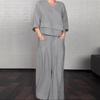 Women's Loose Fit V-Neck Layered Top with Wide Leg Pants Set In White, Grey, Black, Navy, Beige