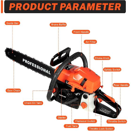Upgrade 58cc Gas Chainsaw 20 Inch 2-Stroke Gas Powered Chainsaw Air-Cooled Gas Chain Saw Handheld Gasoline Chain Saw for Wood Cutting