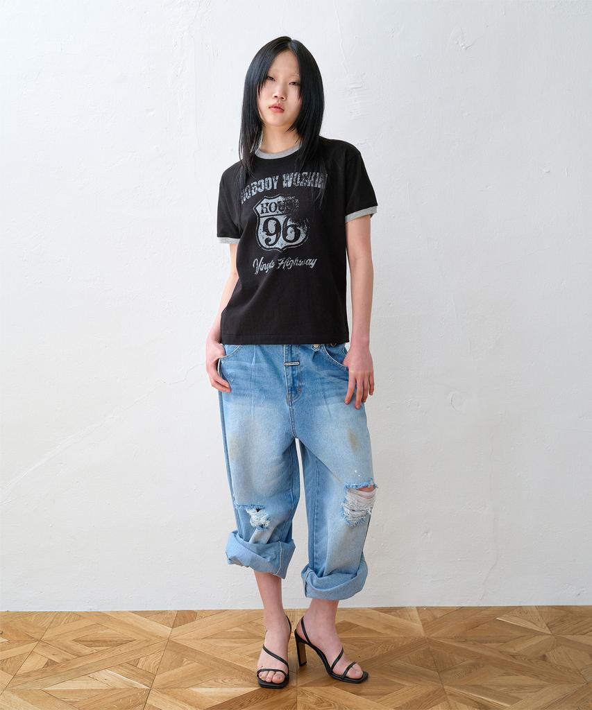 THEVINYLHOUSE Nobody Work Ringer Tee Black