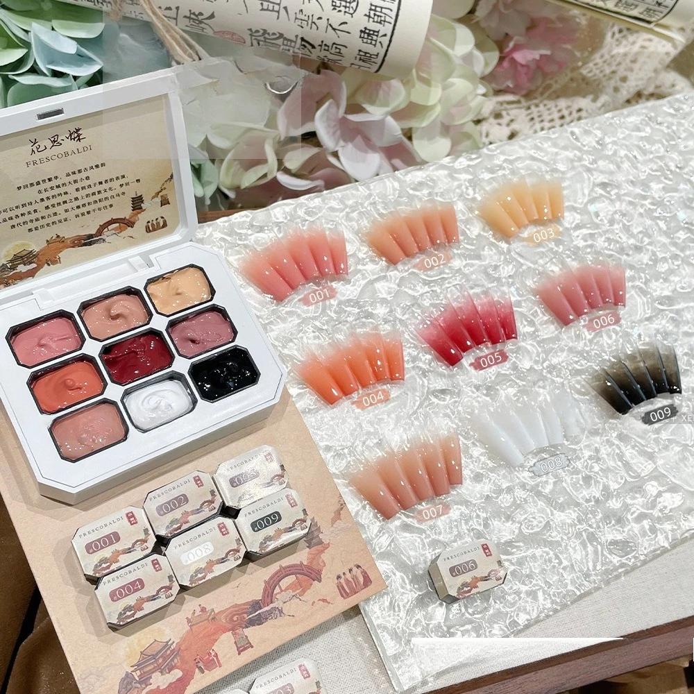 Serie di 9 colori Mini Stile Cinese di Colla Pat Pat Collezione Palette Ombretti Pittura Degradé Smalto per Unghie Glitter per Unghie