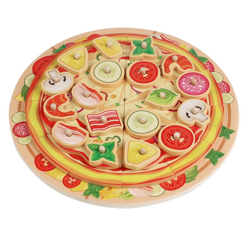 Wooden Simulation Pizza Children Play House Boy Girl Cake Dessert Cutting Game Music Fruit and Vegetable Cognition Wooden Toy