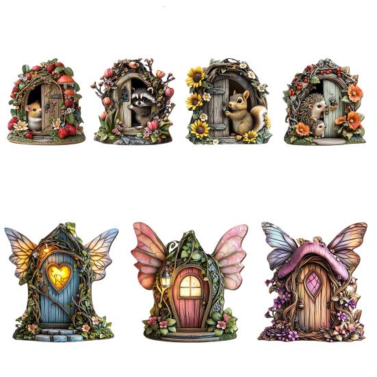 Yousheng Miniature Fairy Garden Door, Mini Wooden Fairy Gate for Tree Stump, Wall, Dollhouse, Tiny Gnome House Accessory for Micro Landscape