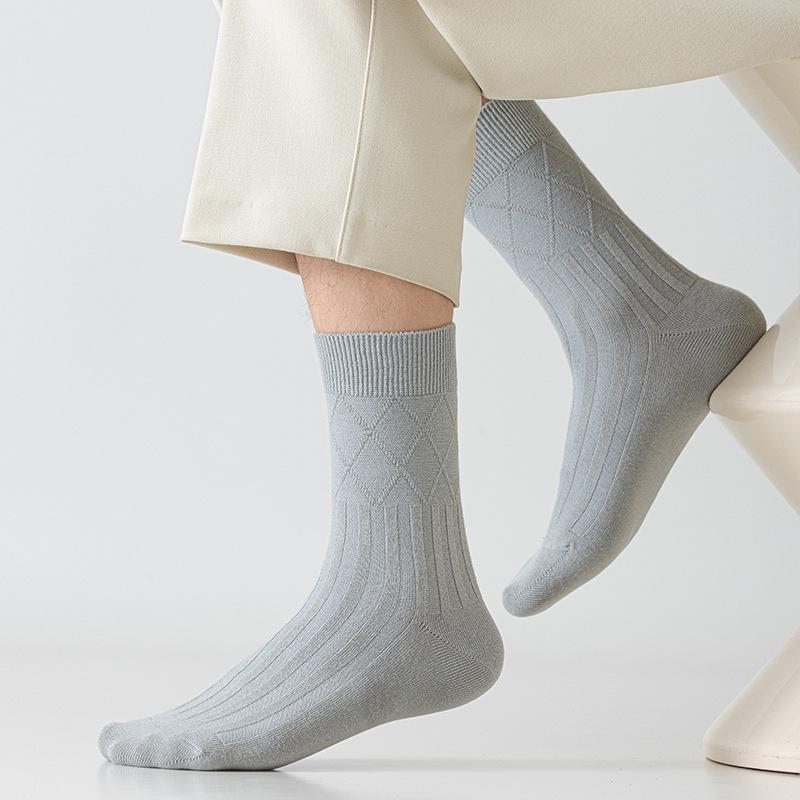 Men's Business Casual Cotton Socks - Black, White, Grey, Ribbed, High-Elastic, Anti-Pilling, Boneless, Mid-Calf, All-Season.