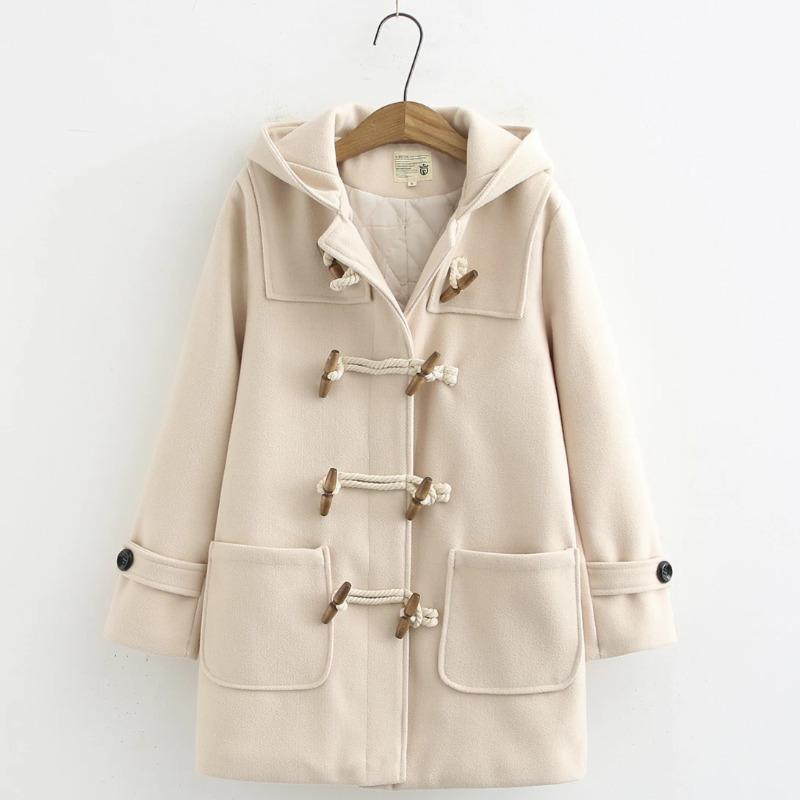 Cappotto di Lana Giubbotti da Donna Cappotti con Cappuccio Bottoni Manica Lunga Spesso Casual Y2k Streetwear Elegante Primavera Autunno Caldo