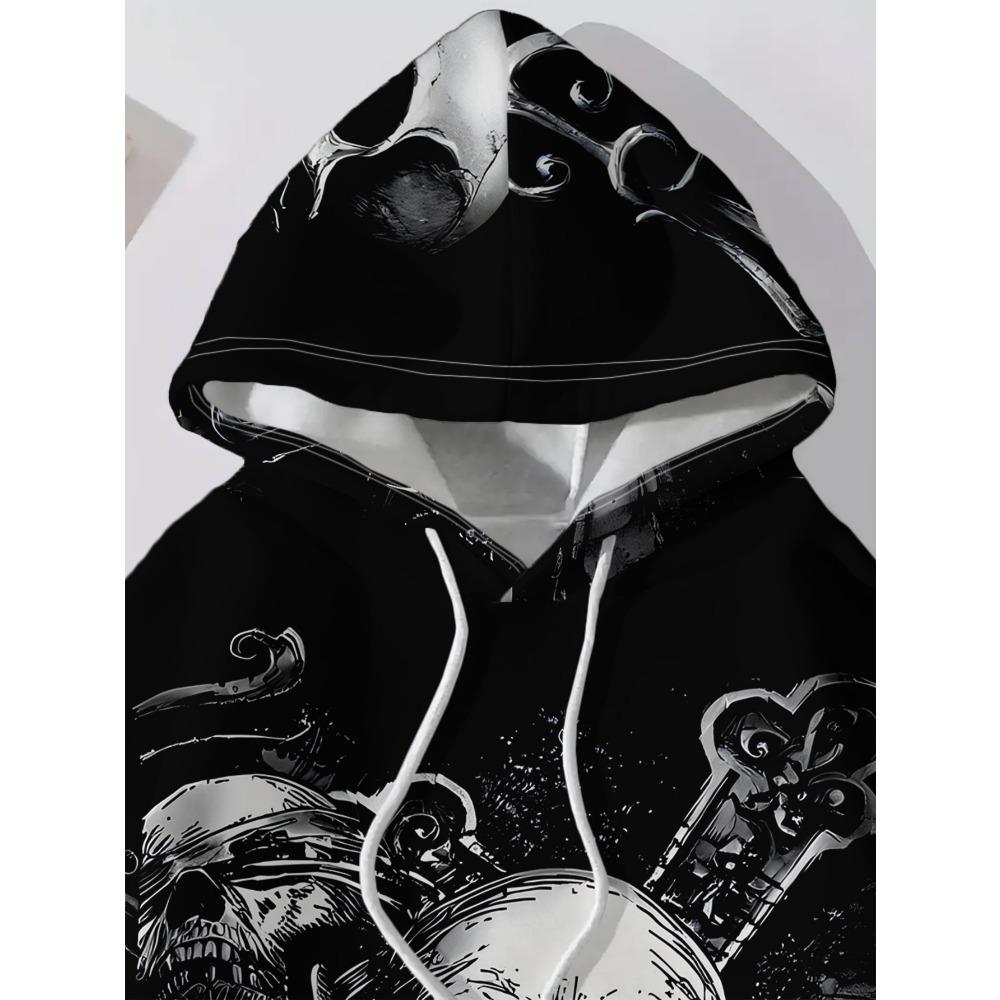 Women's Fashion Skull Print Sweatshirt, Casual Polyester Top, Street Style Long Sleeve Pullover, Casual Daily Wear