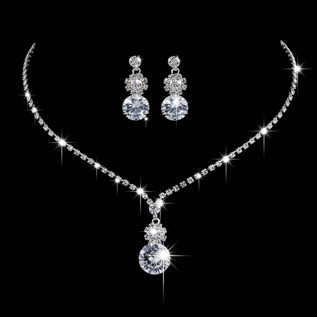 3PC Women's Fashion Geometric Round Necklace Earrings Zircon Set Suitable for Wedding, Party, Festival Gifts-4251