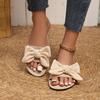 Summer New Bow One-word Solid Color Round Head Fashion Women's Large-size Bottom Slippers