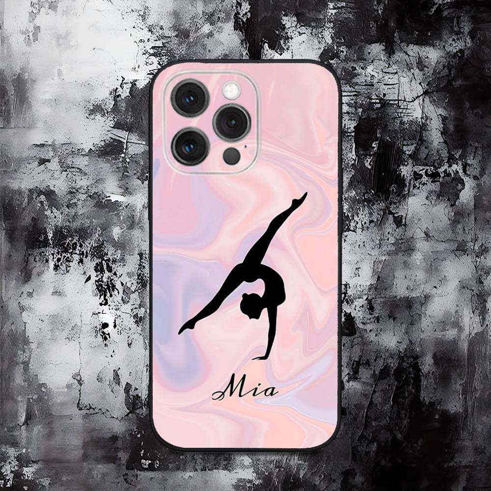 GYM Girl Gymnastic Phone Case For iPhone 16,15,14,13,12,11,Pro,Max,Plus,X,XS,SE,E,Mini,Soft Silicone Black Case