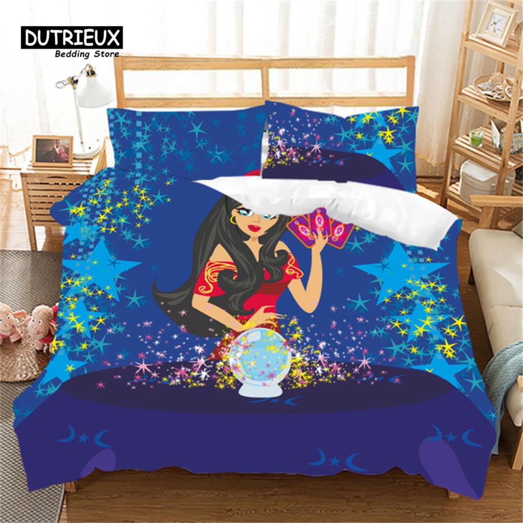 Soft Poker Bedding Set Retro Player Card Game Tarot Print Duvet Cover For Kids Boys Girls Teens Geometric Pattern Pillow Shams