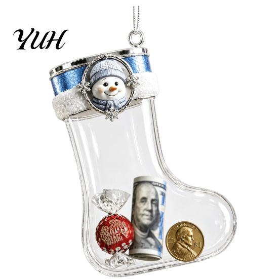 Transparent Candy Coin Filled Socks Fillable Christmas Stocking Acrylic Ornament, Tree Indoor Holiday Scene Hanging Props Decor, Santa Snowman