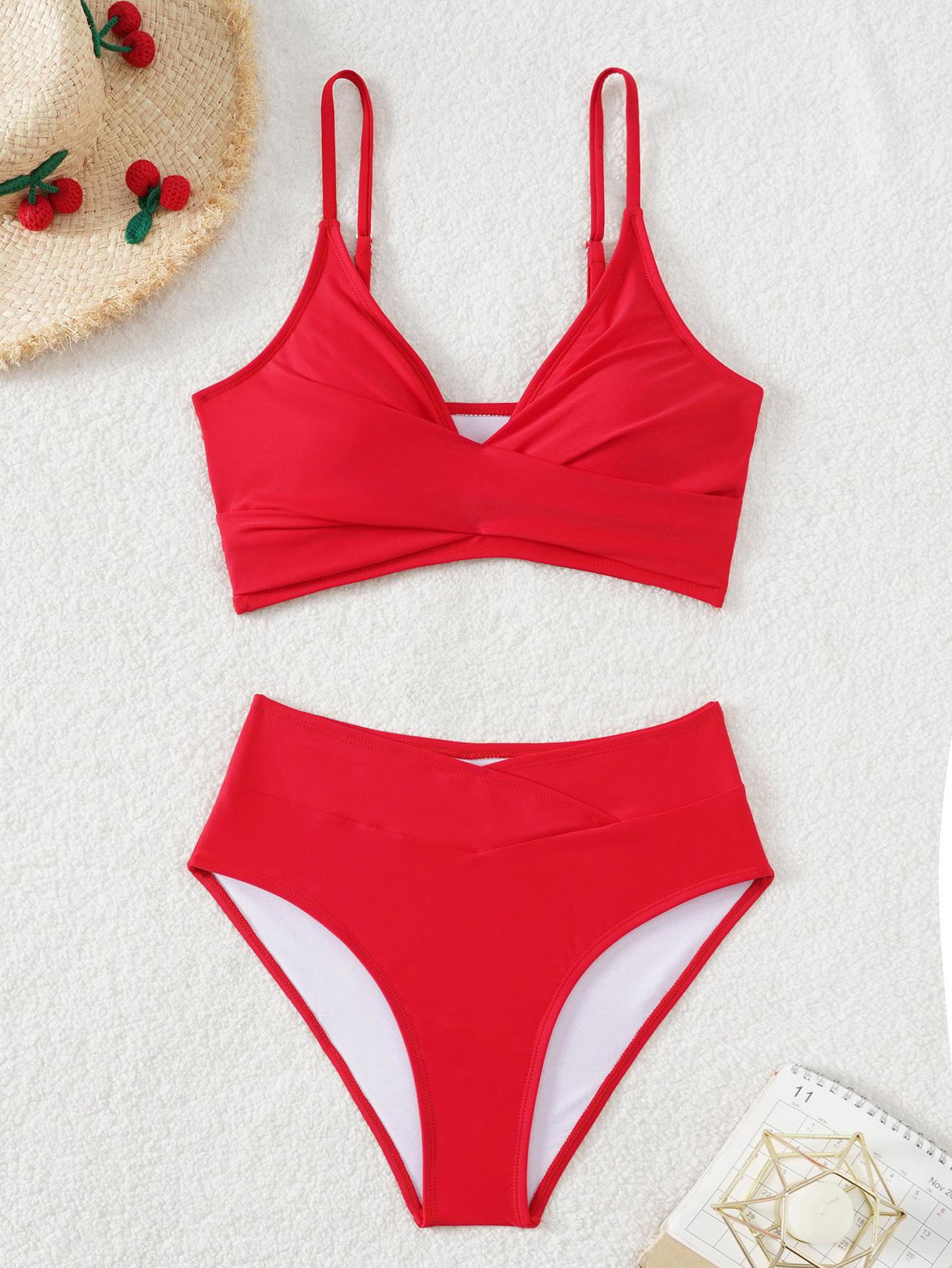 

V-образный вырез с высокой талией и перекрестными бретелями, цветной блок, открытая спина, бикини, пляжная одежда XL красный