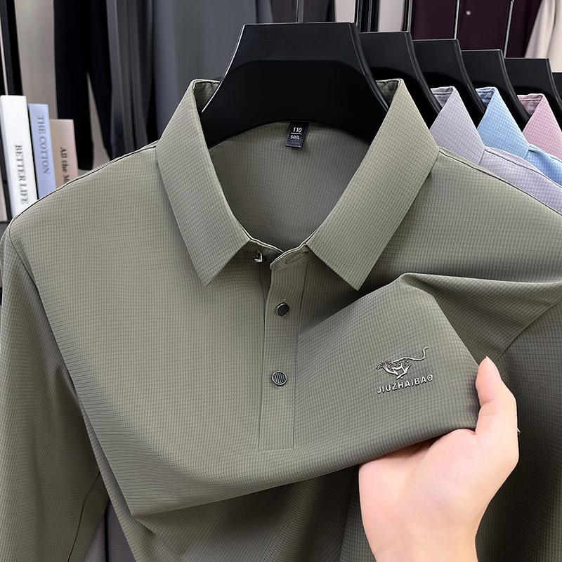 

Men s Polo Shirt Lapel Long Sleeve T-Shirt Autumn Solid Color Exquisite Animal Print Business Leisure Menswear XL