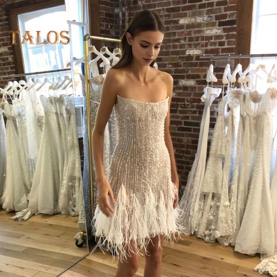 Women Evening Dress Sequin Fluffy Fur Decor Sleeveless Off Shoulder Skinny Sheath Backless Prom Banquet Mini Dress Wedding Bride Dress