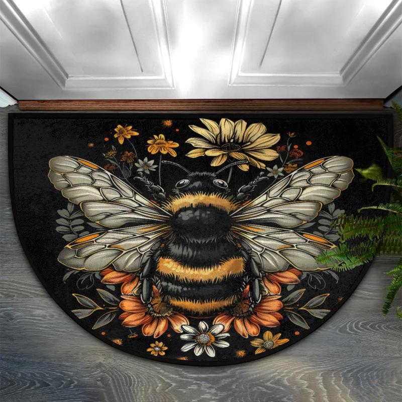 Bohemian Floral Retro Style Semi-Circular Entrance Mat