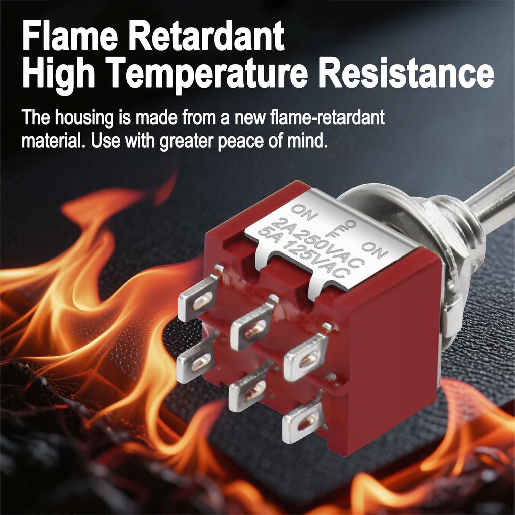 Heschen MTS-223 ON-OFF-ON DPDT Mini Momentary Toggle Switch 6 Pin, 2A 250V, 6A 125V, Pack of 5