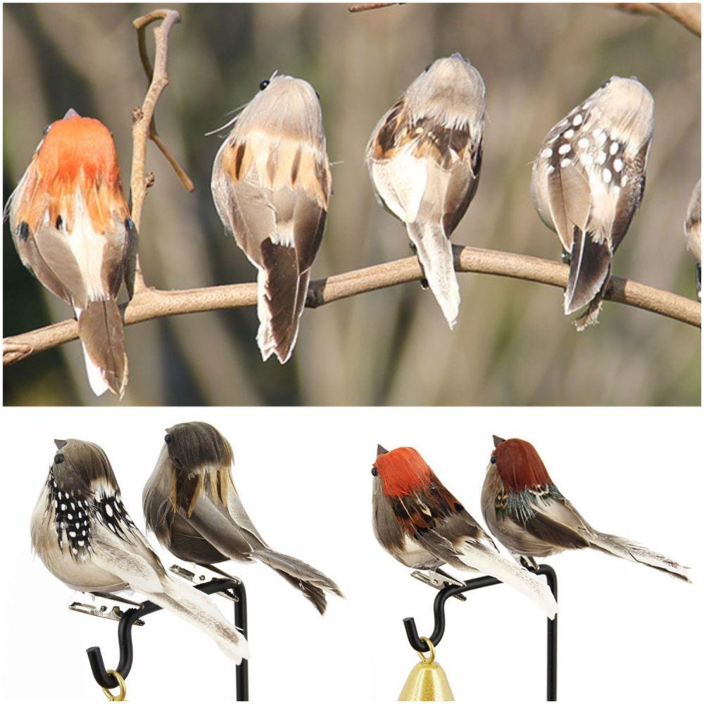 6PCS with Clips Simulation Sparrow Multicolor Artificial Bird Model Home Decoration