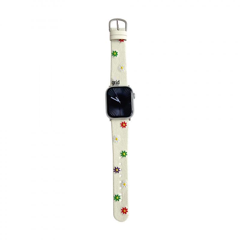 Compatible Embroidered Daisy Watch Strap for Apple Watch Series 11, Huawei FIT4, and Xiaomi 9Pro.