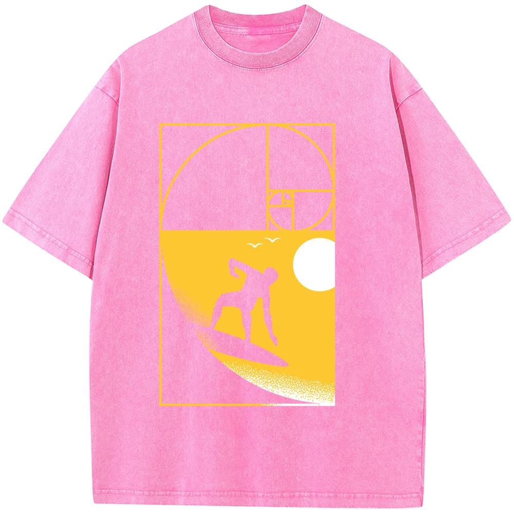 Math Geometry Surfing Unisex Washed T-Shirt Novelty Cotton Summer O-Neck Bleached Tshirt Funny Casual Loose Bleach Tops