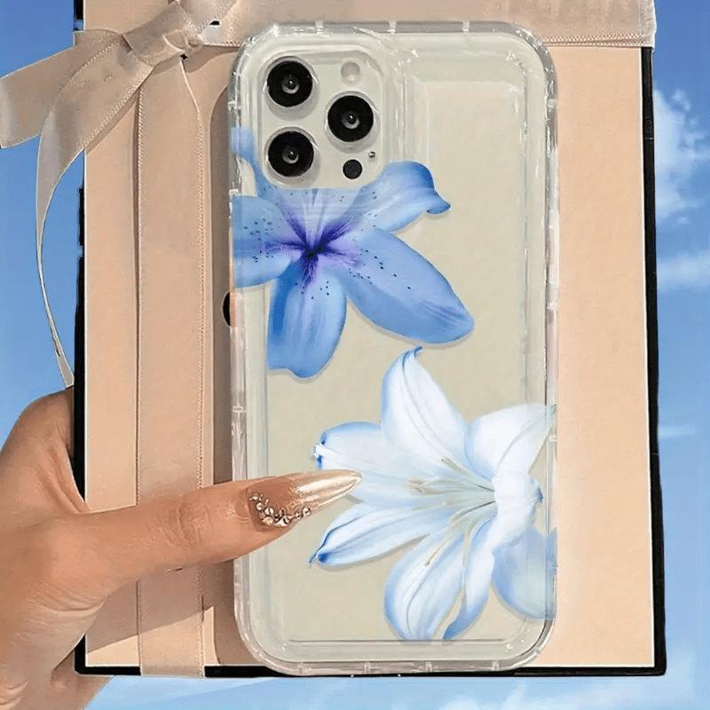 

Blue Lily Floral Soft Phone Case for Apple 12 to 17, Anti-Fall and Fresh Design iPhone 16 Plus