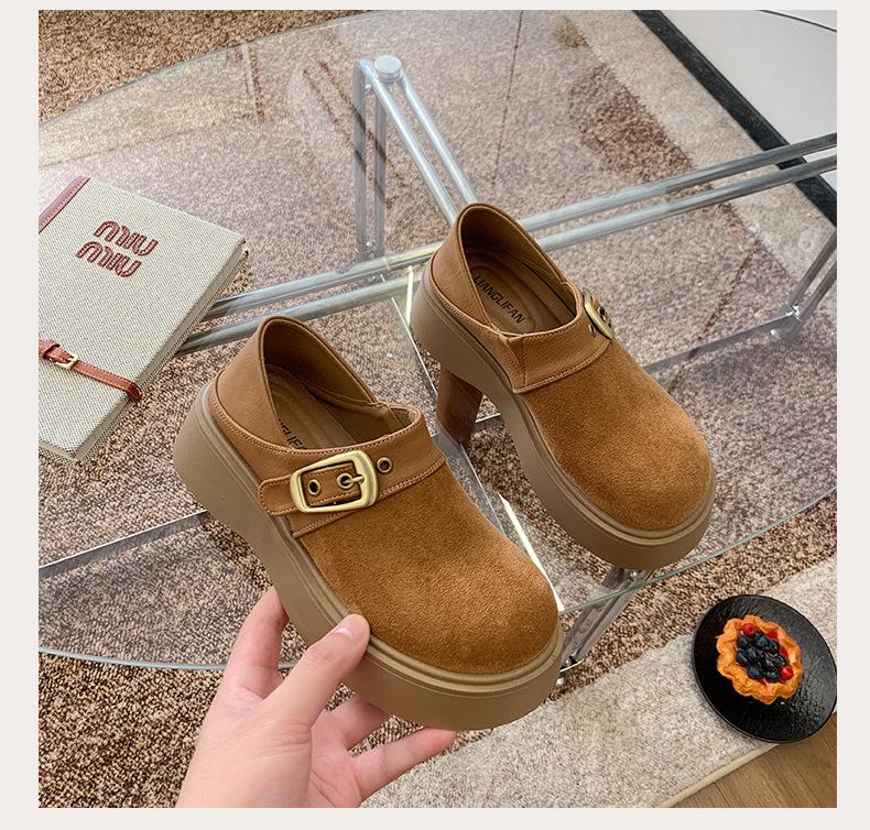 

Толстоподошвенные для маленьких мужчин увеличение роста все включено Birkenstocks женские 2025 осень новые одинарные туфли ретро повседневные туфли лоферы 40 верблюд