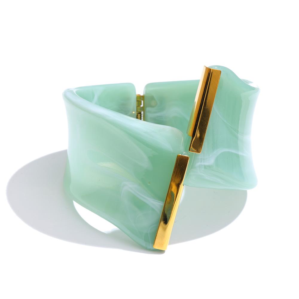 

Yhpup 62mm Exclusive Design Multi-Color Acrylic Acetic Acid Wide Bracelet Bangle Stainless Steel Fashion Statement Jewelry 2025 м ята зелений колір