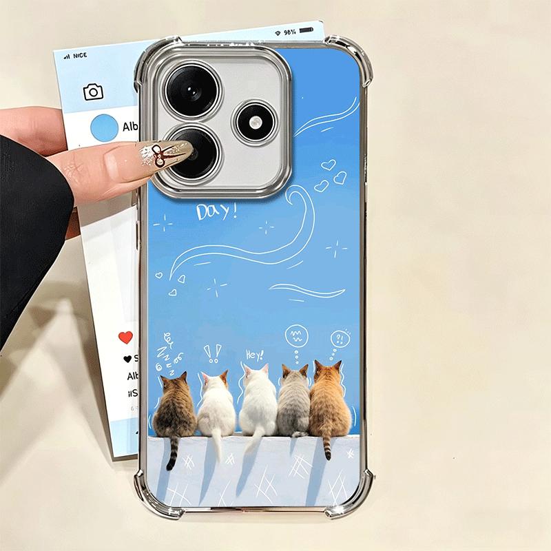 Cat Cute Kitten Cartoon Plating Phone Case For Xiaomi Redmi Note 14 15 Pro Plus 13 12 11 11S 11T 10 9S 9 5G Anti-Fall Airabag Co