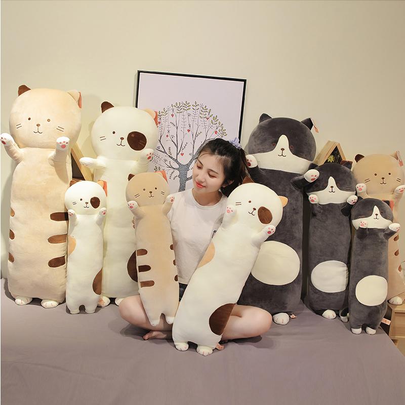 Cute Animal Cat Long Pillow Anime Soft Kitty Plush Toys Office Lunch Break Nap Sleeping Pillow Cushion Stuffed Doll For Kids