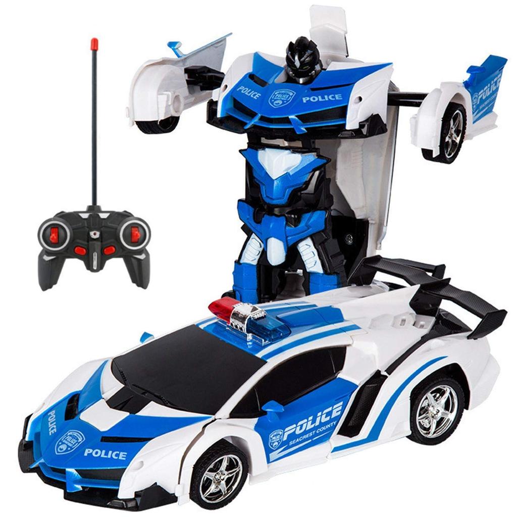 Multifunctional Robot Toy, RC Car, Transforms Into a Robot, High Stability, Shockproof, Kids Toy, Gift (Police Car)