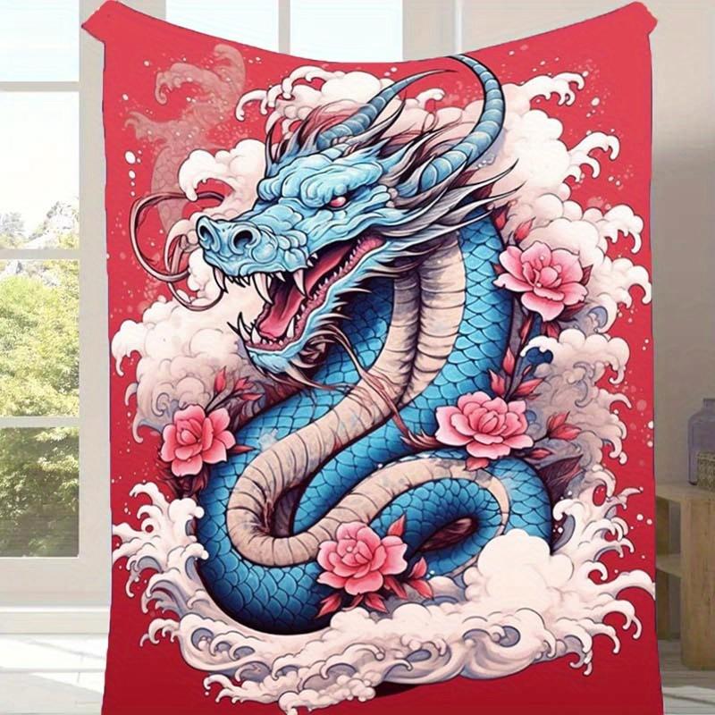 

1pc Dragon Print Blanket, Soft Warm Throw Blanket Nap Blanket for Couch Sofa Office Bed Camping Travel, Multi-purpose Gift Blanket 130cmx150cm