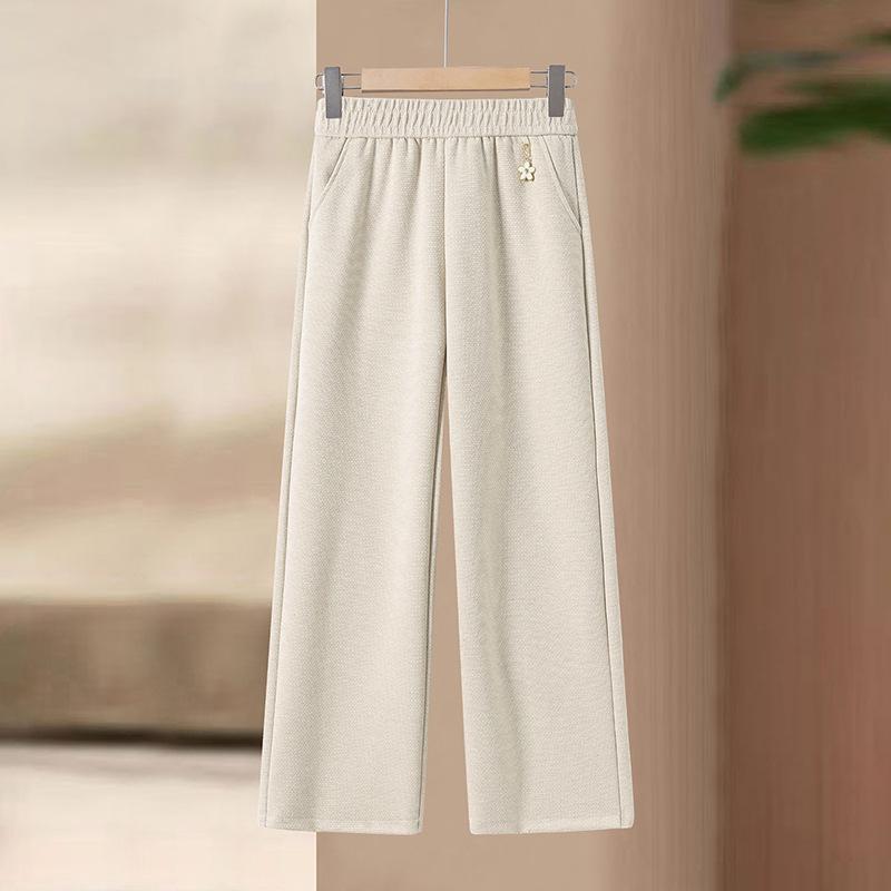 

Fashionable autumn wide-leg straight pants for mothers, women s spring elastic waist casual pants, new women s long pants XL 【Suggestions90-110Ji хаки