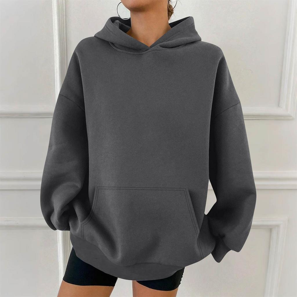 Women's Fashion Casual Solid Color Pocket Long Sleeve Hoodie