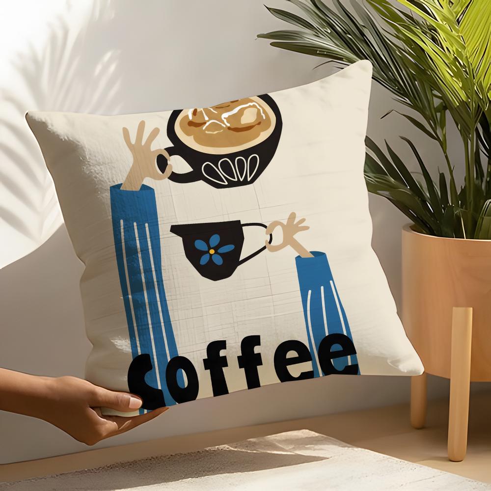 Creative Coffee Illustration Pillow Case Linen Cushion Covers For Decorative Sofa Home Pillows Case Car Chair Pillows Cases