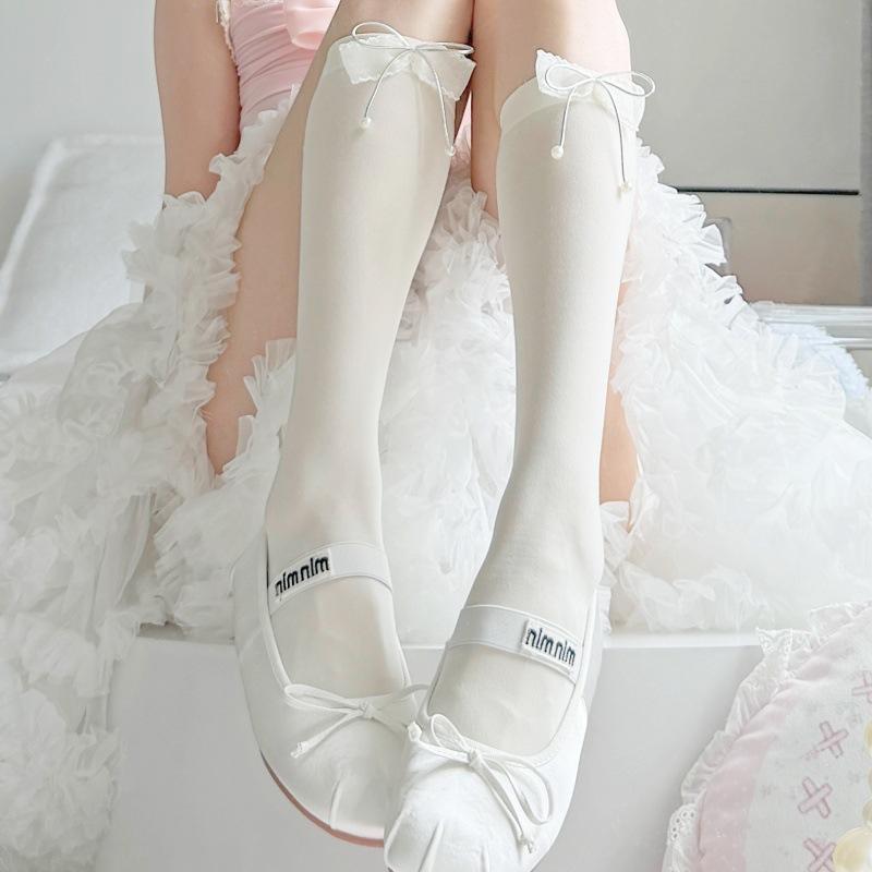 Jk Gray Calf Socks Girls Spring Girls Sweet Lace Medium Tube Socks Black Pile Socks Lolita Socks