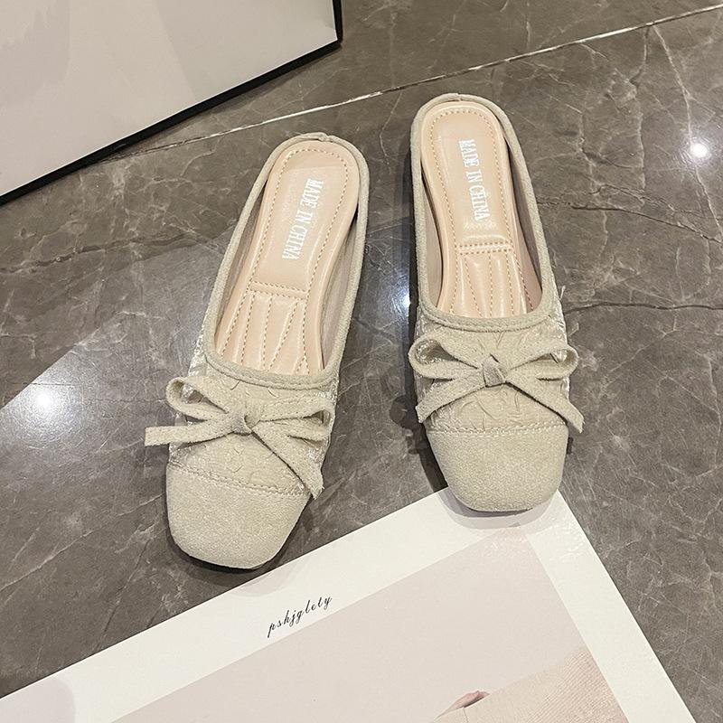 

Весенне-летние женские туфли-мюли с квадратным носком, летние сандалии, французская мягкая подошва, плоская подошва, на одном ремешке, 2025 40