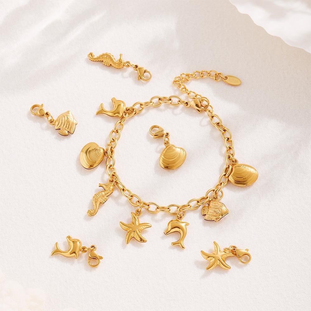 316 Stainless Steel Gold-plated 18K Femme Bracelet Women Fashion Starfish Dolphin Shell Pendant Hand Bracelet 2025 Trend Zircon