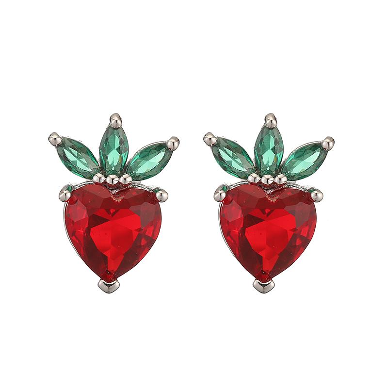 

HECHENG,Sweet Fashion Cubic Zirconia Fruit Earrings Copper Cherry Pierced Ladies Jewellery Earrings 1 Pair мідний